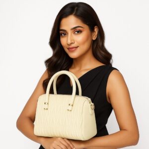 Cream Ladies Bag Model Holding LB-001