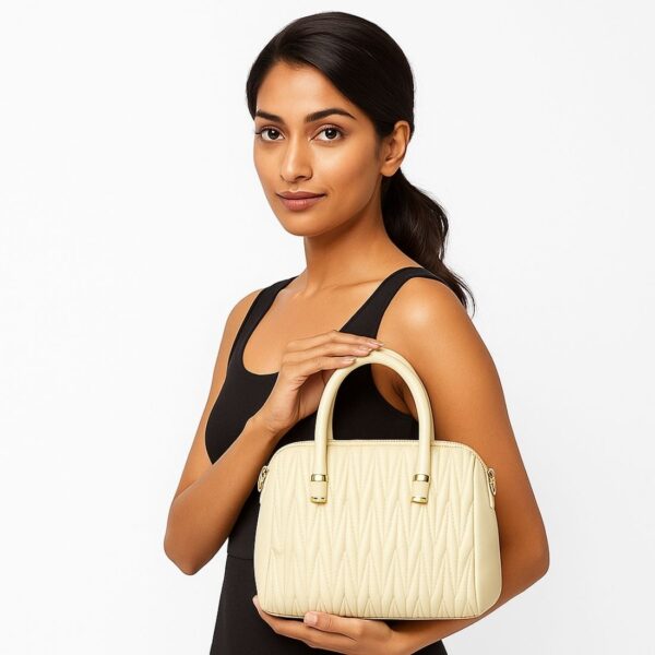 Cream Ladies Bag Model Holding LB-001