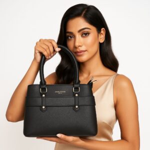 textured black pebbled handbag